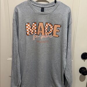 Gildan Gray Long Sleeve Tee with Orange Accents